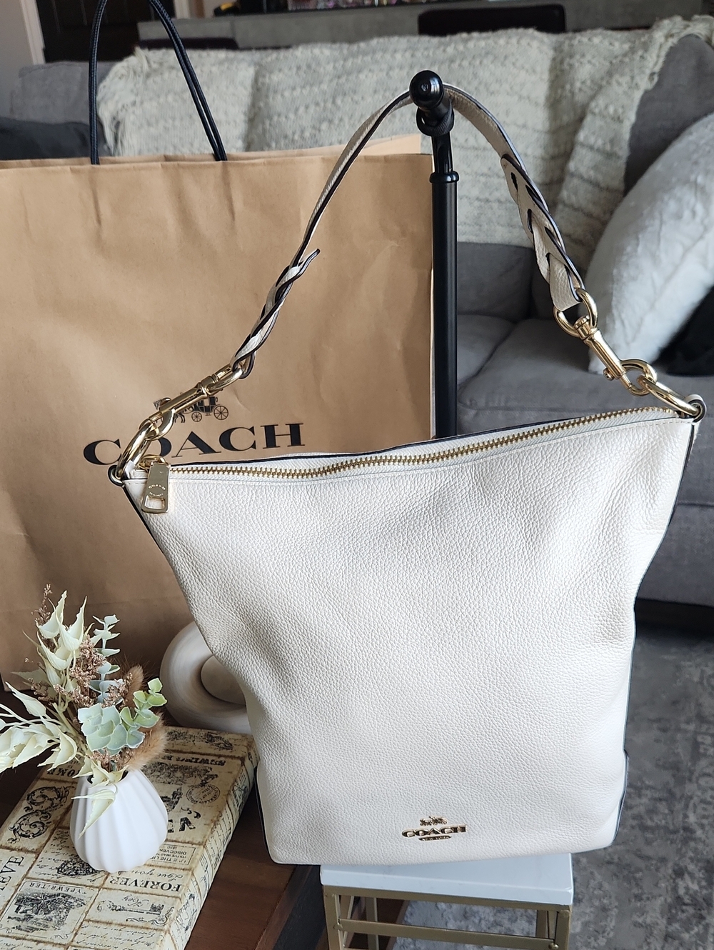 Coach Chalk Pebbled Leather Abby Duffle Shoulder Bag - VGUC